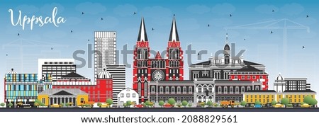 Uppsala Sweden City Skyline with Color Buildings and Blue Sky. Vector Illustration. Uppsala Cityscape with Landmarks. Business Travel and Tourism Concept with Historic Architecture.