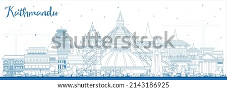 Outline Kathmandu Nepal City Skyline with Blue Buildings. Vector Illustration. Kathmandu Cityscape with Landmarks. Business Travel and Tourism Concept with Historic Architecture. 商業照片 © 
