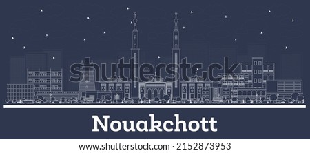 Outline Nouakchott Mauritania City Skyline with White Buildings. Vector Illustration. Business Travel and Tourism Concept with Modern Architecture. Nouakchott Cityscape with Landmarks.