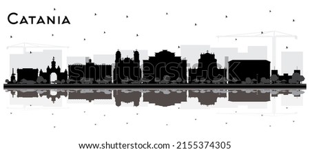 Catania Italy City Skyline Silhouette with Black Buildings and Reflections Isolated on White. Vector Illustration. Tourism Concept with Historic Architecture. Catania Sicily Cityscape with Landmarks.