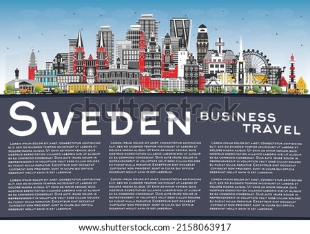 Welcome to Sweden. City Skyline with Gray Buildings, Blue Sky and Copy Space. Vector Illustration. Historic Architecture. Sweden Cityscape with Landmarks. Stockholm. Uppsala. Malmo. Gothenburg.