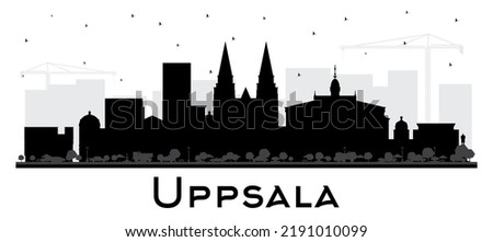 Uppsala Sweden City Skyline Silhouette with Black Buildings Isolated on White. Vector Illustration. Uppsala Cityscape with Landmarks. Business Travel and Tourism Concept with Historic Architecture.