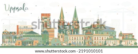 Uppsala Sweden City Skyline with Color Buildings. Vector Illustration. Uppsala Cityscape with Landmarks. Business Travel and Tourism Concept with Historic Architecture.