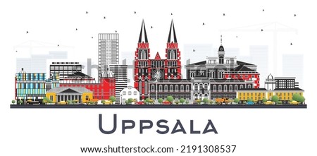 Uppsala Sweden City Skyline with Color Buildings Isolated on White. Vector Illustration. Uppsala Cityscape with Landmarks. Business Travel and Tourism Concept with Historic Architecture.