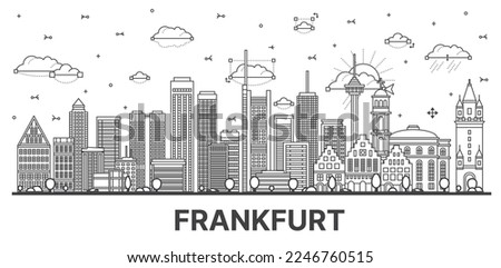 Outline Frankfurt Germany City Skyline with Modern Buildings Isolated on White. Vector Illustration. Frankfurt Cityscape with Landmarks.
