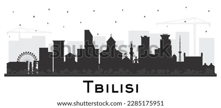 Tbilisi Georgia City Skyline Silhouette with Black Buildings Isolated on White. Vector Illustration. Tbilisi Cityscape with Landmarks. Business Travel and Tourism Concept with Historic Architecture.