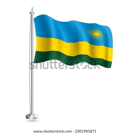 Rwanda Flag. Isolated Realistic Wave Flag of Rwanda Country on Flagpole. Vector Illustration.