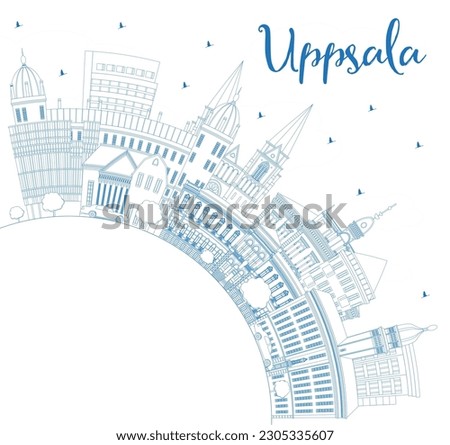 Outline Uppsala Sweden City Skyline with Blue Buildings and Copy Space. Vector Illustration. Uppsala Cityscape with Landmarks. Business Travel and Tourism Concept with Historic Architecture.