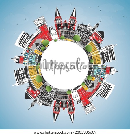 Uppsala Sweden City Skyline with Color Buildings, Blue Sky and Copy Space. Vector Illustration. Uppsala Cityscape with Landmarks. Business Travel and Tourism Concept with Historic Architecture.
