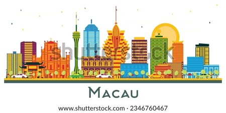 Macau China City Skyline with Color Buildings isolated on white. Vector Illustration. Business Travel and Tourism Concept with Modern Architecture. Macau Cityscape with Landmarks.