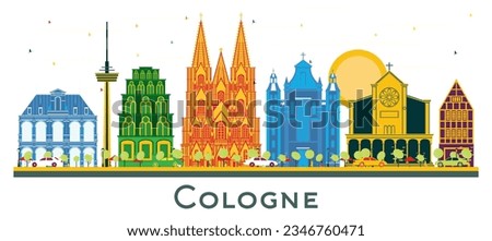Cologne Germany City Skyline with Color Buildings isolated on white. Vector Illustration. Business Travel and Tourism Concept with Historic Architecture. Cologne Cityscape with Landmarks.