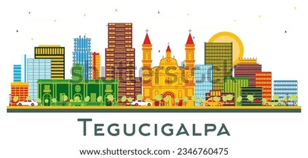 Tegucigalpa Honduras City Skyline with Color Buildings isolated on white. Vector Illustration. Business Travel and Tourism Concept with Modern Architecture. Tegucigalpa Cityscape with Landmarks.