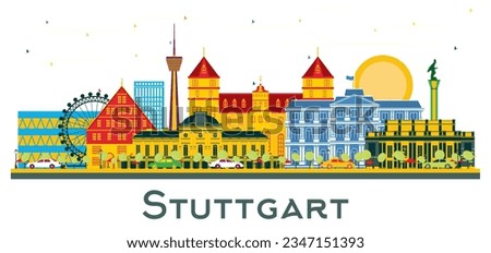 Stuttgart Germany city Skyline with Color Buildings isolated on white. Vector Illustration. Business Travel and Tourism Concept with Historic Architecture. Stuttgart Cityscape with Landmarks.