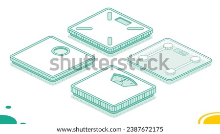 Analog and digital body weight scale set. Mechanical scale. Vector illustration. Isometric outline object isolated on white background. Icon for web.