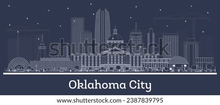 Outline Oklahoma City USA city skyline with white buildings. Vector illustration. Business travel and tourism concept with historic architecture. Oklahoma City cityscape with landmarks.
