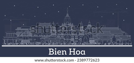 Outline Bien Hoa Vietnam city skyline with white buildings. Vector illustration. Business travel and tourism concept with historic architecture. Bien Hoa cityscape with landmarks.