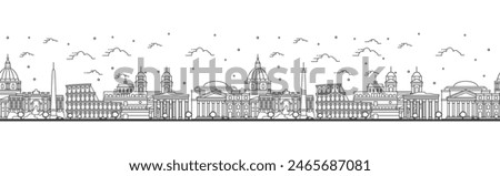 Seamless pattern with outline Rome Italy City Skyline. Historic Buildings Isolated on White. Vector Illustration. Rome Cityscape with Landmarks.