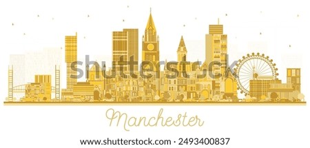 Manchester city skyline silhouette with golden Buildings Isolated on White. Vector Illustration. Business Travel and Tourism Concept with Modern Architecture. Manchester Cityscape with Landmarks.