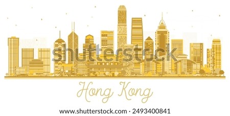 Hong Kong China City Skyline silhouette with golden Buildings Isolated on White. Vector Illustration. Business Travel and Tourism Concept with Modern Architecture. Hong Kong Cityscape with Landmarks.