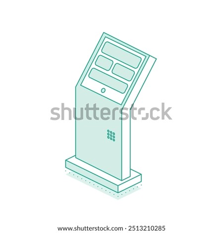 Isometric subway or train station interactive terminal isolated on white background. Providing information to passengers about ticket purchasing. Vector illustration.