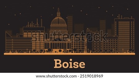 Outline Boise Idaho City Skyline with orange Buildings. Vector Illustration. Business Travel and Concept with Modern Architecture. Boise Cityscape with Landmarks.