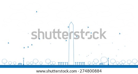 Outline Washington Monument in blue color Washington DC. Business travel and tourism concept with place for text. Image for presentation, banner, placard and web site