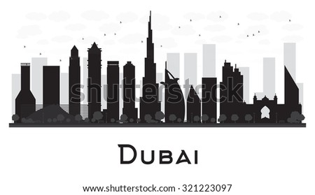 Dubai City Skyline Black And White Silhouette. Vector Illustration ...