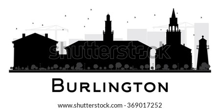 Burlington City skyline black and white silhouette. Vector illustration. Simple flat concept for tourism presentation, banner, placard or web. Business travel concept. Cityscape with landmarks