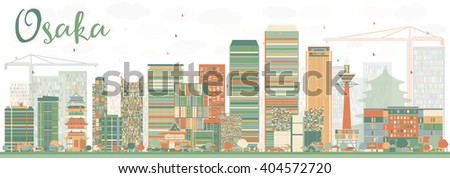 Abstract Osaka Skyline with Color Buildings. Vector Illustration. Business and Tourism Concept with Modern Buildings. Image for Presentation, Banner, Placard or Web Site.