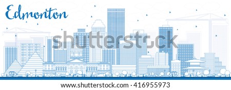 Outline Edmonton Skyline with Blue Buildings. Vector Illustration. Business Travel and Tourism Concept with Modern Buildings. Image for Presentation Banner Placard and Web Site.