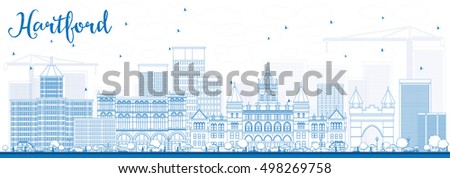 Outline Hartford Skyline with Blue Buildings. Vector Illustration. Business Travel and Tourism Concept with Historic Architecture. Image for Presentation Banner Placard and Web Site.