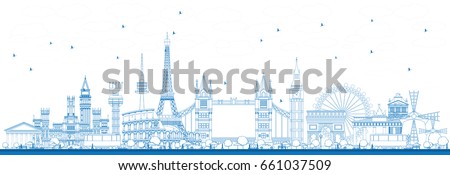 Outline Famous Landmarks in Europe. Vector Illustration. Business Travel and Tourism Concept. Image for Presentation, Banner, Placard and Web Site