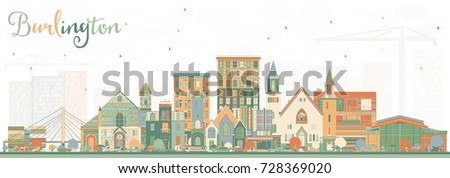 Burlington Iowa Skyline with Color Buildings. Vector Illustration. Business Travel and Tourism Illustration with Historic Architecture.