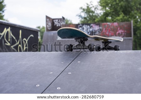Close up of skate board in the skateboard park