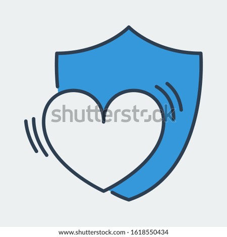 Vector icon made of shield and illustration of heart on it. It represents safety and care in relationships or health protection