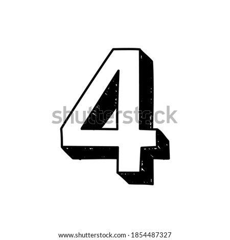 Number 4 hand-drawn font alphabet. Vector illustration of Arabic numerals number 4. Hand-drawn black and white number 4 typographic symbol. Can be used as a logo, icon Foto stock © 