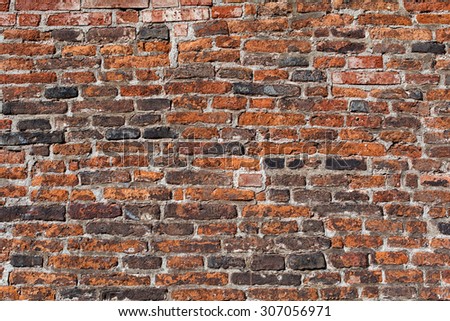 Background of old vintage brick wall, Grunge red brick wall background with copy space