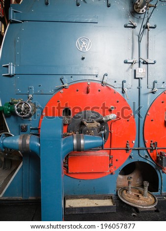 LEMMER, NETHERLANDS - 2 MARCH 2014: Inside the boiler house of historic Wouda steam pumping station from 1920, the the largest of its kind and still in operation.