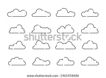 Cloud black line icons set. Vector outline symbols on white background. Modern illustration of meteorology, cloudy weather, clouds graphics for web design