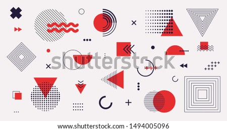 Memphis design elements mega set. Vector abstract geometric line graphic shapes, modern hipster circle triangle template colorful illustration