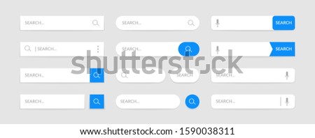 Search bar design web UI elements. Vector template for browsers with search button and text field. Set of mobile application graphic elements, computer searched navigator