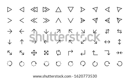 Arrow thin line icon set. Vector outline mix stroke navigation web symbols. Linear simple arrow random pointer marker signs for digital apps