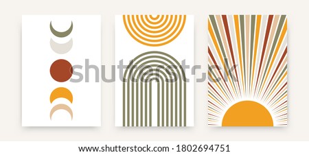 Abstract sun moon poster set. Contemporary minimalist backgrounds modern boho style. Mid century wall decor, vector art print. Zdjęcia stock © 