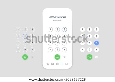 Phone call dial. Realistic mobile phone screen with number pad dial buttons, user interface display. Vector illustration