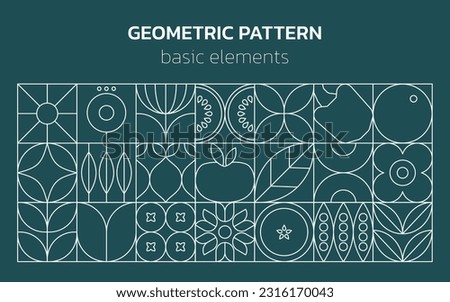 Geometric food line pattern. Natural fruit vegetable plant simple shape, abstract eco agriculture products. Vector design