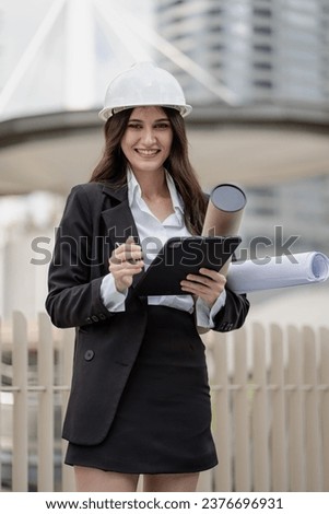 Similar – Image, Stock Photo inspector or architect woman at construction site. talking on mobile phone.Home improvement