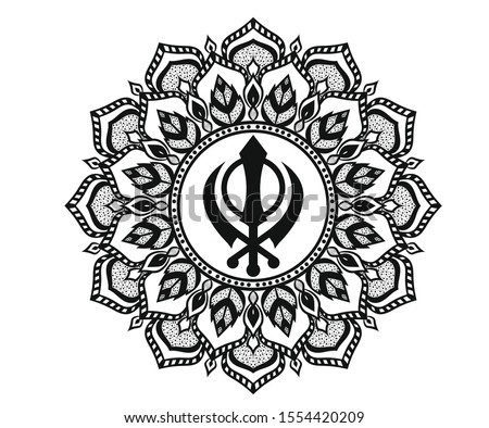 Khanda with mandala beautiful design, guru nanak jayanti graphic design.