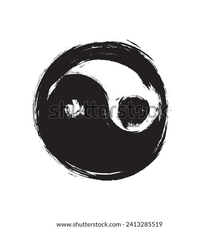 Yin Yang Chinese symbol with brush stroke design, yin yang black and white graphic design of Chinese philosophy,