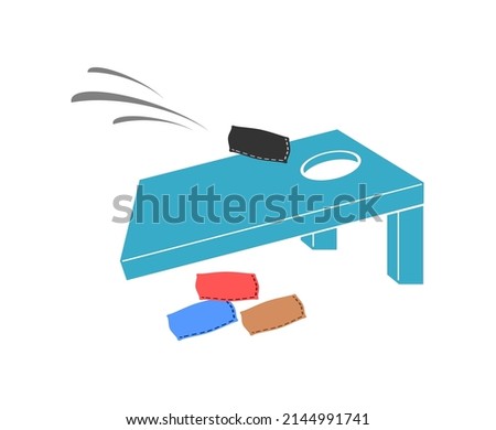 Vector illustration of cornhole board with sack symbol on white background
