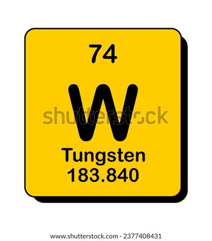Vector illustration of W in orange square frame and shadow, Tungsten or wolfram element icon on white background.